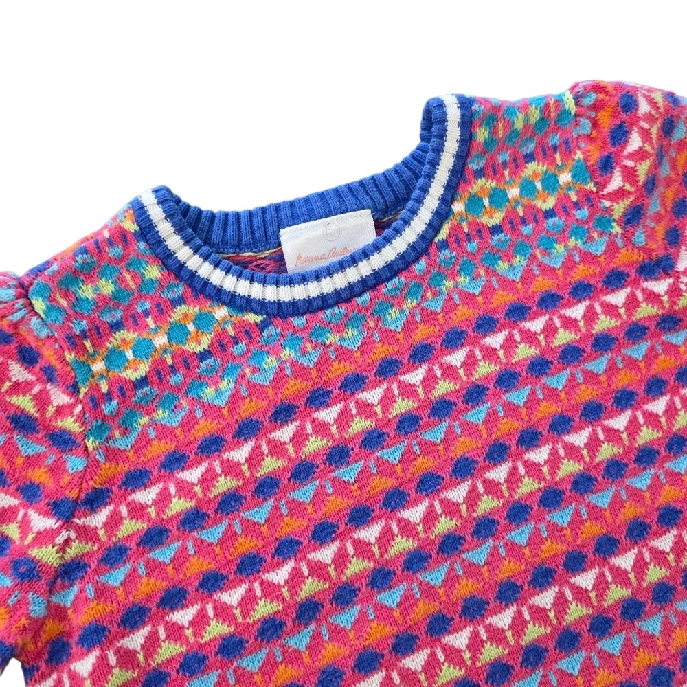 Hanna Andersson Girls 120 (7) Fair Isle Knit Dress Pink Blue Green Cotton